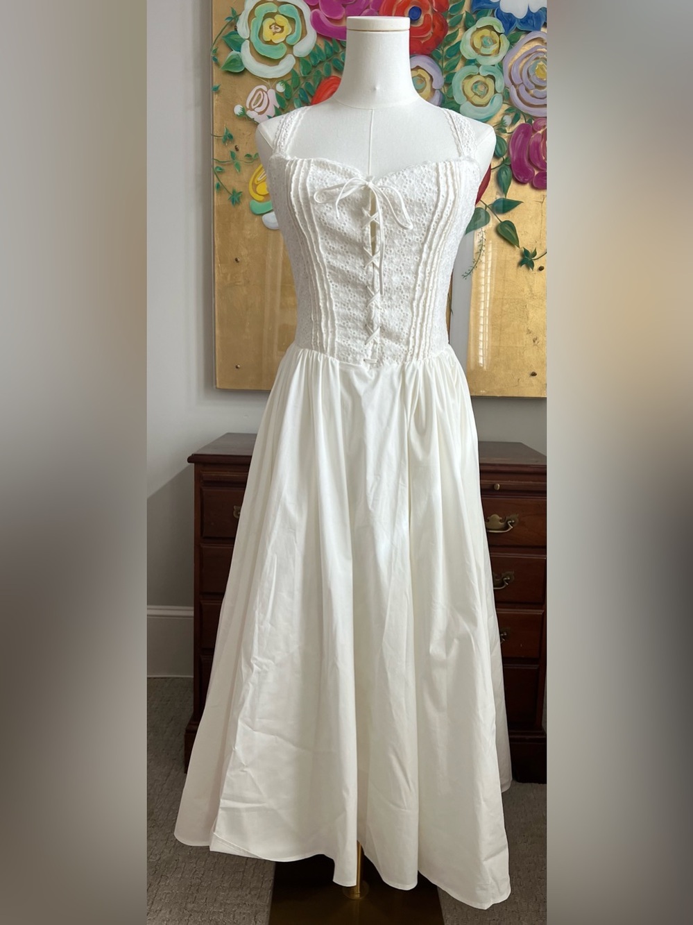 House of CB Ivory Lace Corset Midi Dress NWT
